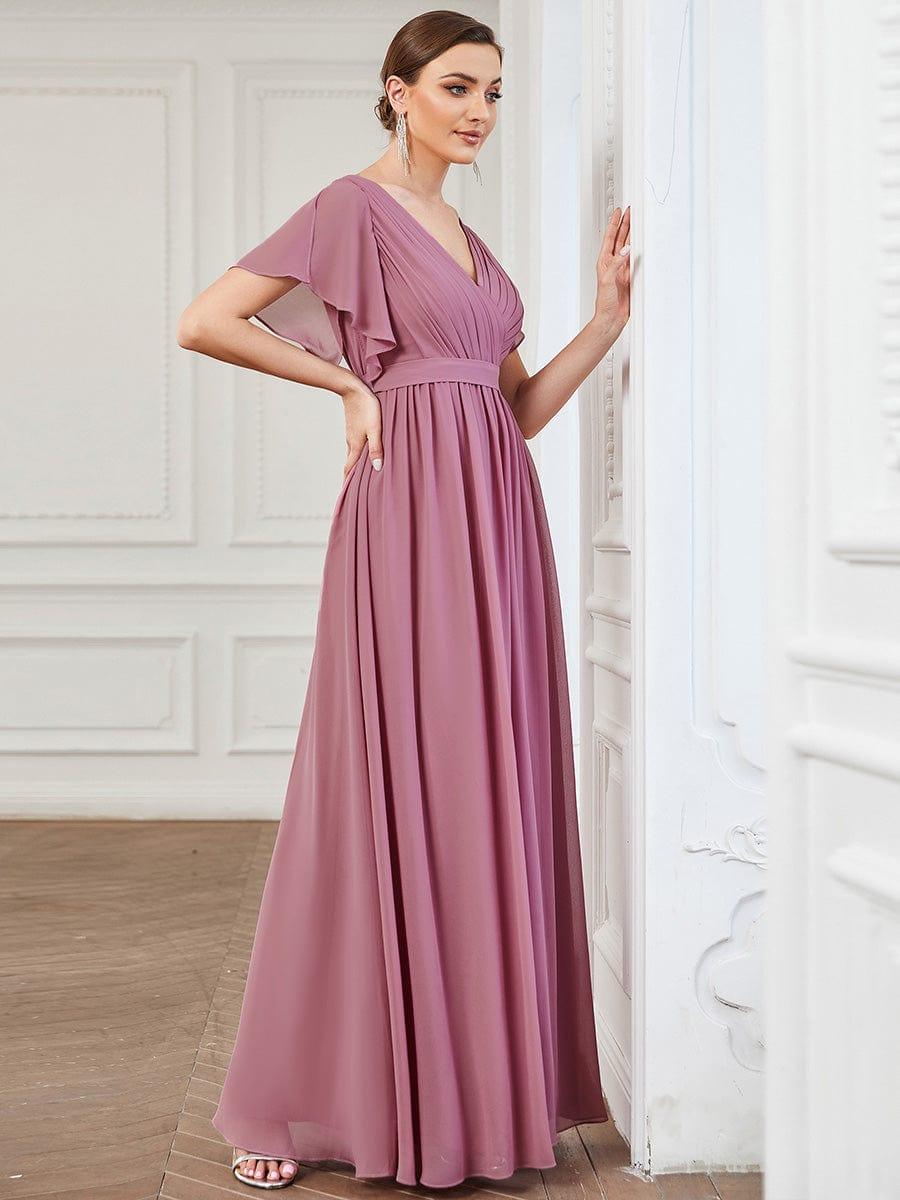 Stella | A-Line Fit V-Neck Flutter Sleeve Bridesmaid Dress