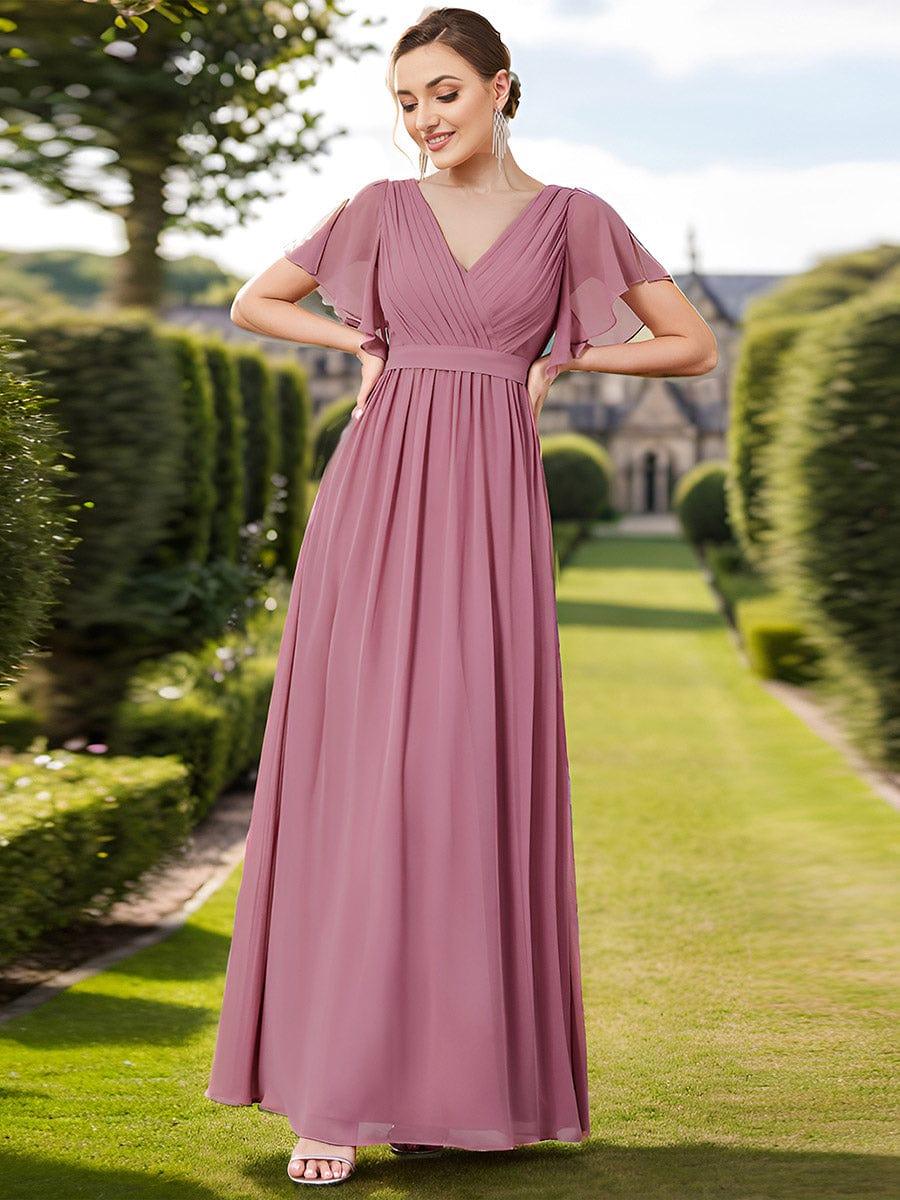 Stella | A-Line Fit V-Neck Flutter Sleeve Bridesmaid Dress