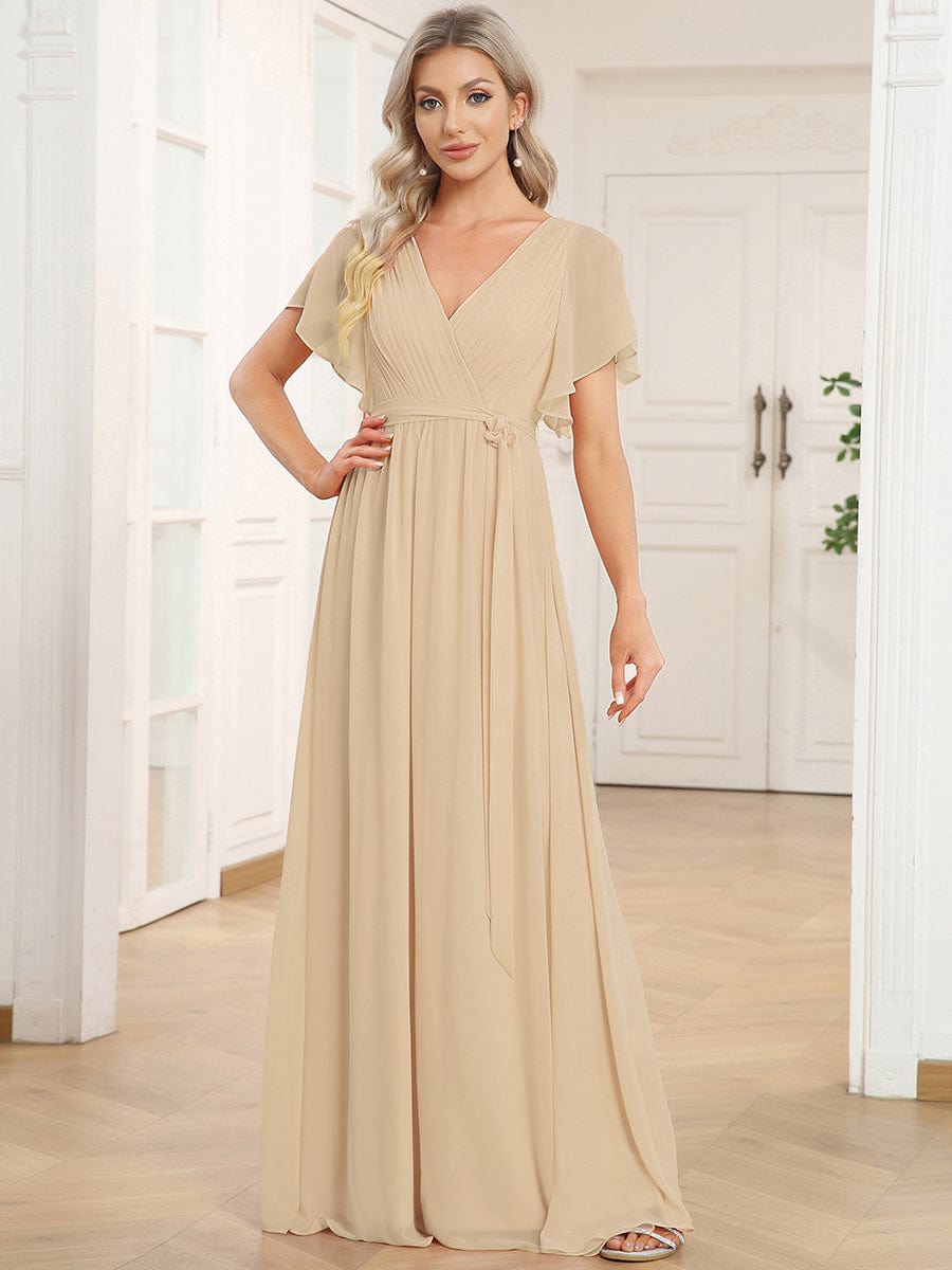 Stella | A-Line Fit V-Neck Flutter Sleeve Bridesmaid Dress