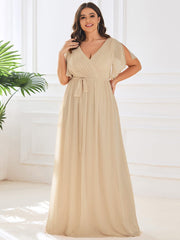 Stella | A-Line Fit V-Neck Flutter Sleeve Bridesmaid Dress