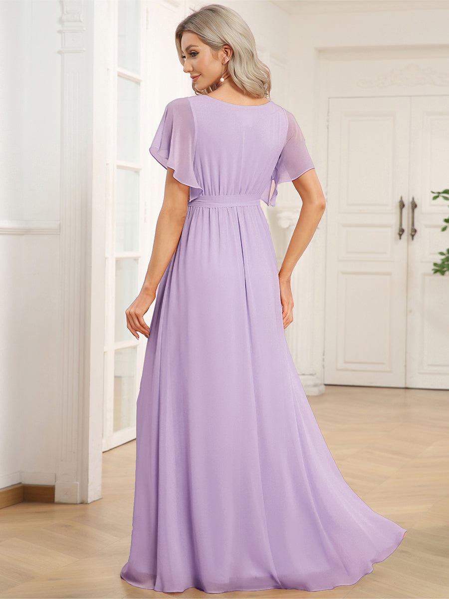 Stella | A-Line Fit V-Neck Flutter Sleeve Bridesmaid Dress