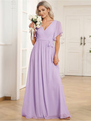 Stella | A-Line Fit V-Neck Flutter Sleeve Bridesmaid Dress