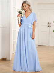 Stella | A-Line Fit V-Neck Flutter Sleeve Bridesmaid Dress