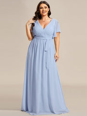Stella | A-Line Fit V-Neck Flutter Sleeve Bridesmaid Dress