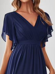 Stella | A-Line Fit V-Neck Flutter Sleeve Bridesmaid Dress