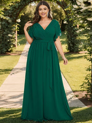 Stella | A-Line Fit V-Neck Flutter Sleeve Bridesmaid Dress