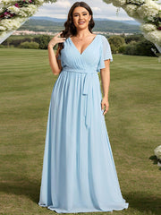 Stella | A-Line Fit V-Neck Flutter Sleeve Bridesmaid Dress