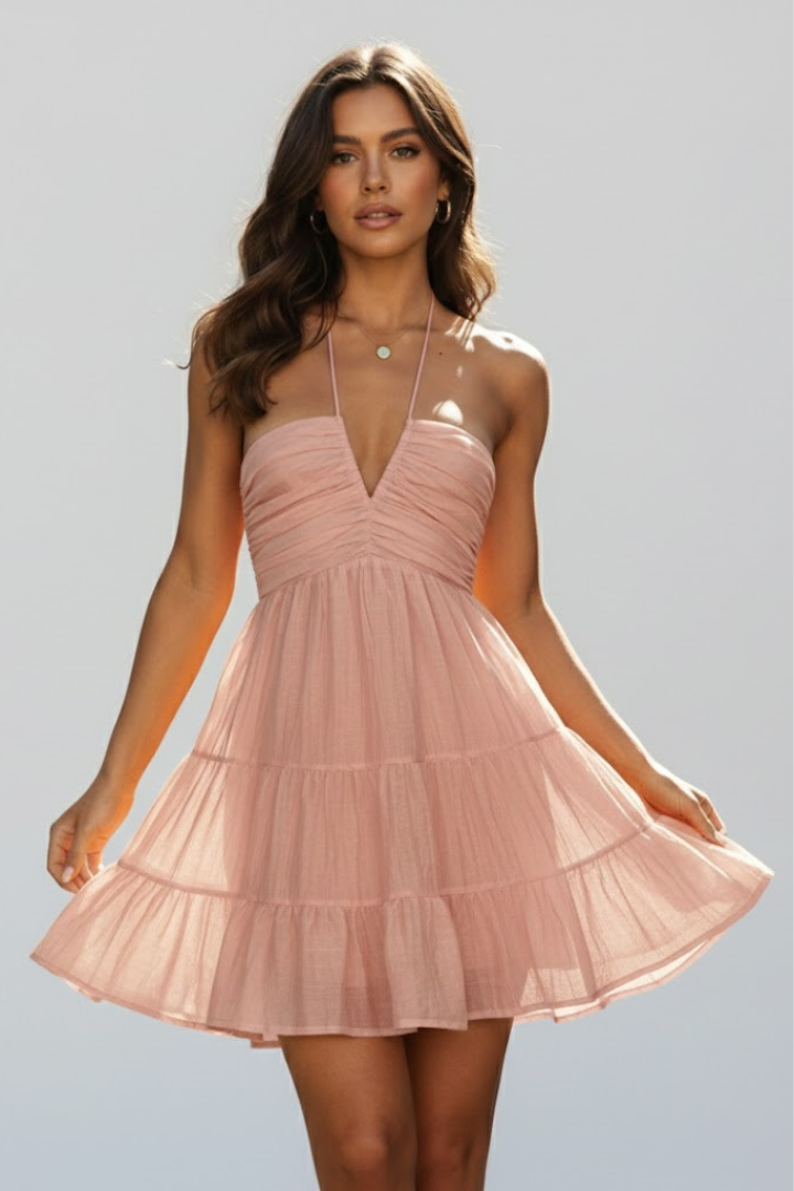 Stevie | Halter Fit Tiered Mini Dress