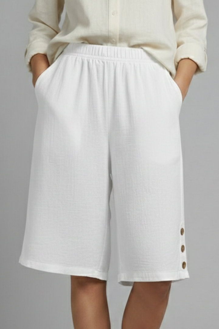 Summer | Elastic Waist Wide Leg Button Shorts
