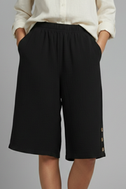 Summer | Elastic Waist Wide Leg Button Shorts