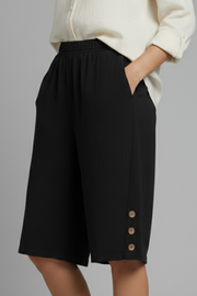 Summer | Elastic Waist Wide Leg Button Shorts