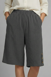 Summer | Elastic Waist Wide Leg Button Shorts