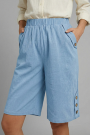 Summer | Elastic Waist Wide Leg Button Shorts