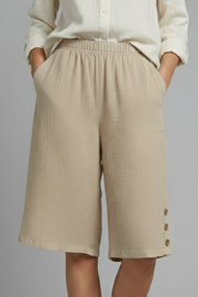 Summer | Elastic Waist Wide Leg Button Shorts