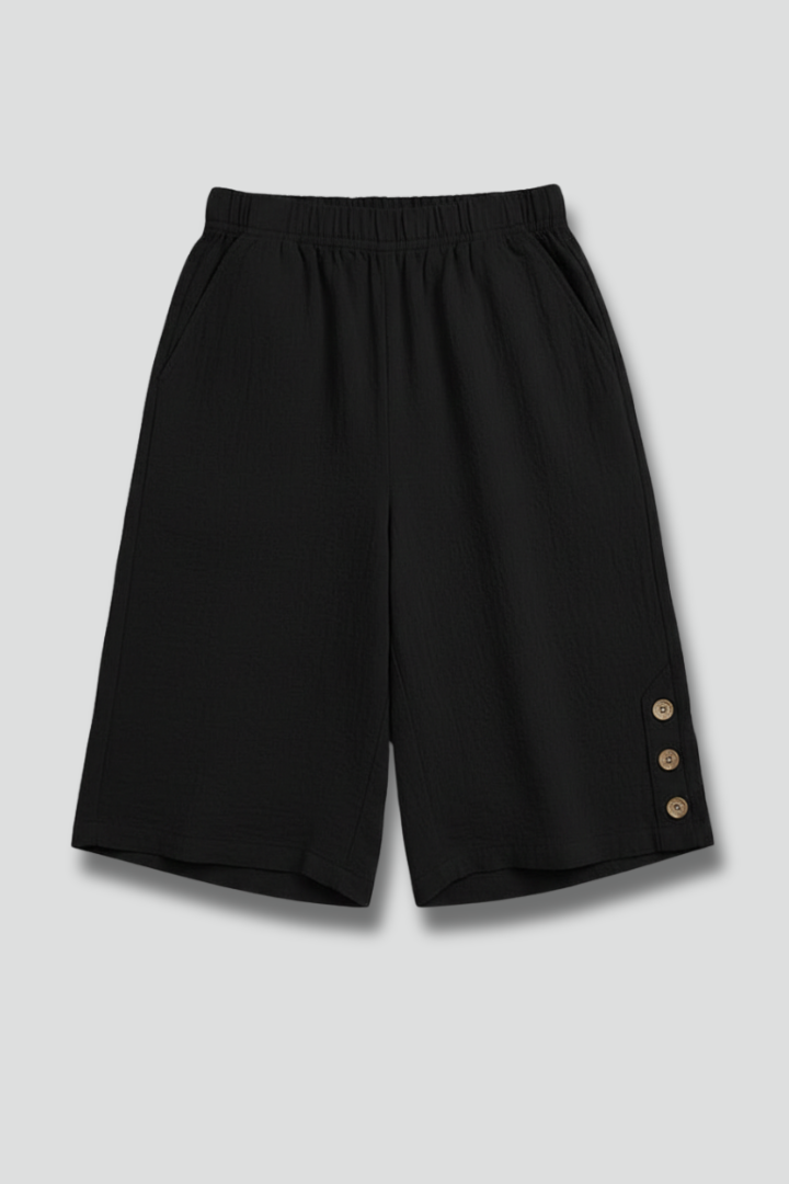 Summer | Elastic Waist Wide Leg Button Shorts