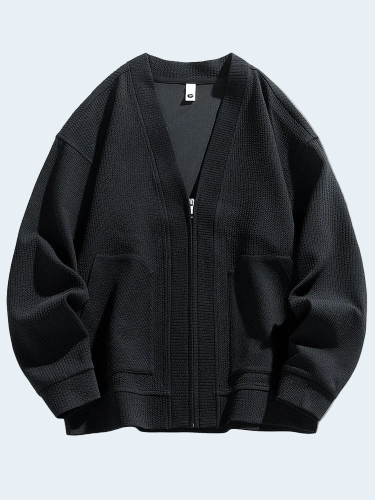 Biruvi | Men’s Knitwear Cardigan Soft Textured Zip Up Knit Sweater