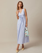 Thea | Shirred Fit V Neck Striped Maxi Dress
