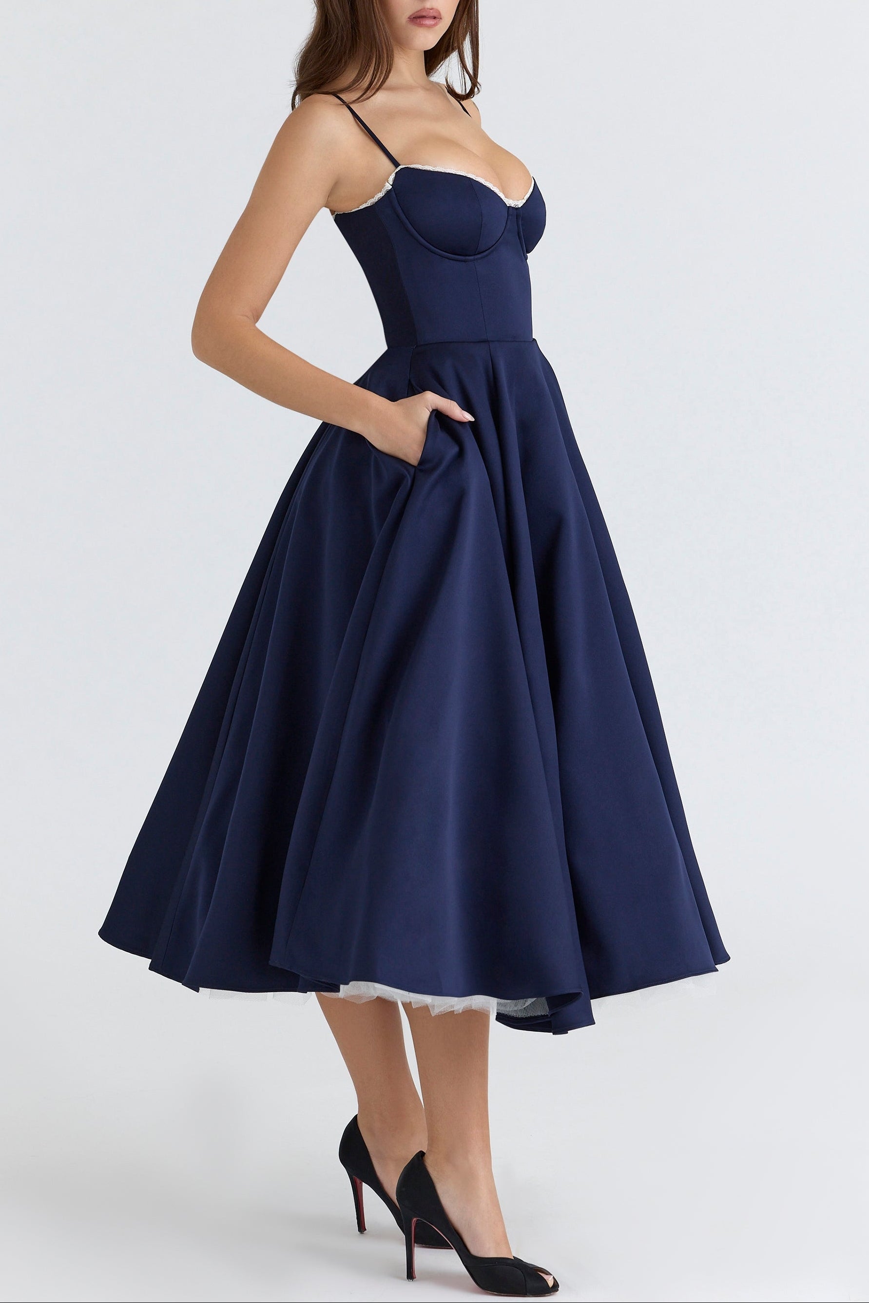 Tilly | Fitted Velvet Wedding Guest Midi Dress