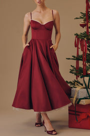 Tilly | Fitted Velvet Wedding Guest Midi Dress