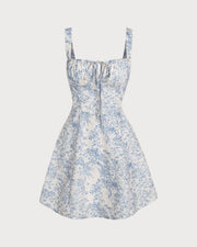 Vivienne | Ruched Fit Blue Floral Sundress