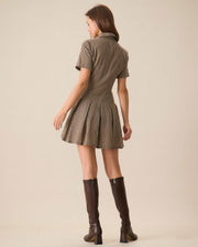 Waverly | Pleated Fit Plaid Lapel Ladies Day Mini Dress