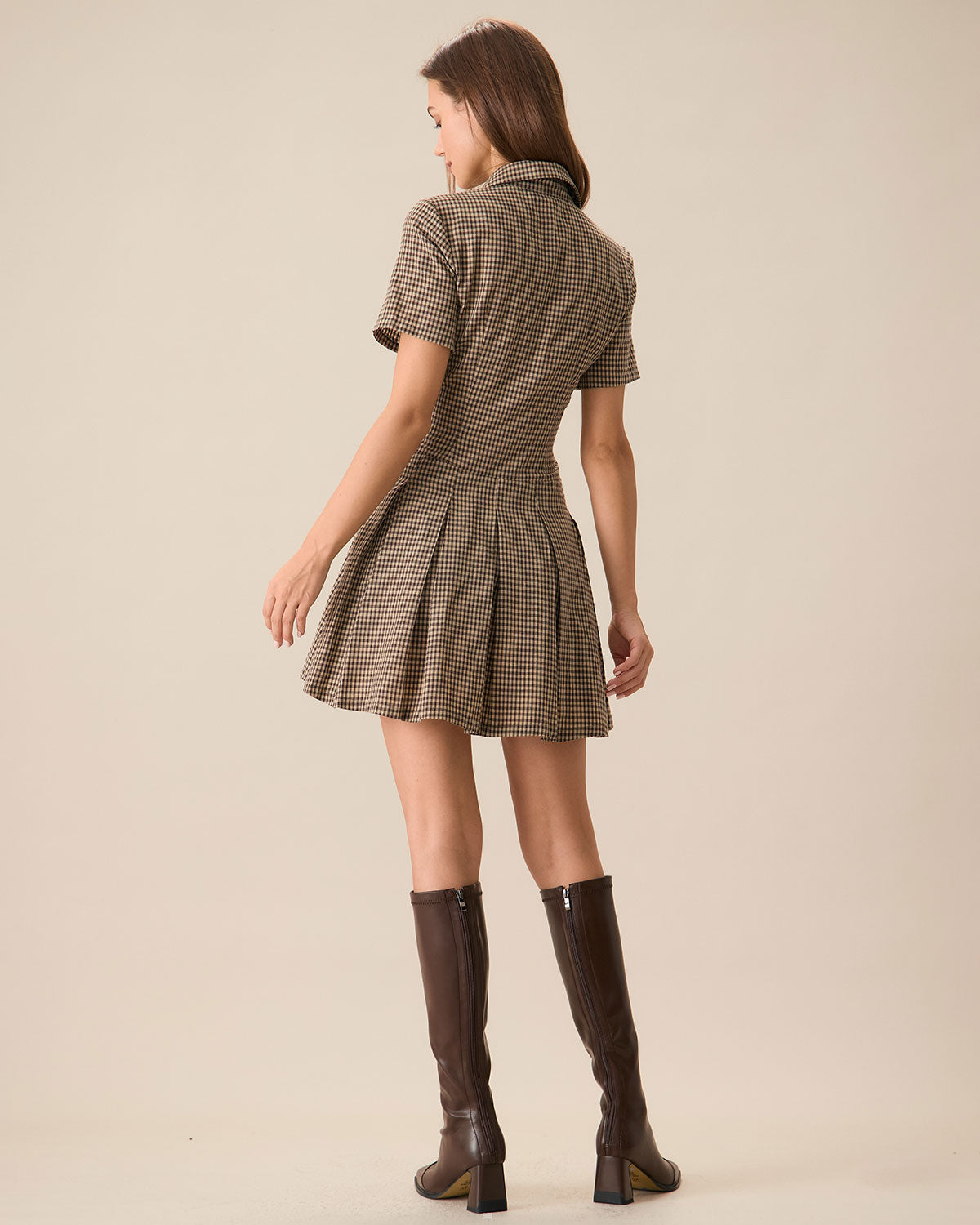 Waverly | Pleated Fit Plaid Lapel Ladies Day Mini Dress