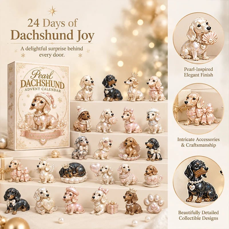 Wooden Dachshund Advent Calendar with 24 Collectible Ornaments – Ideal for Holiday Decor