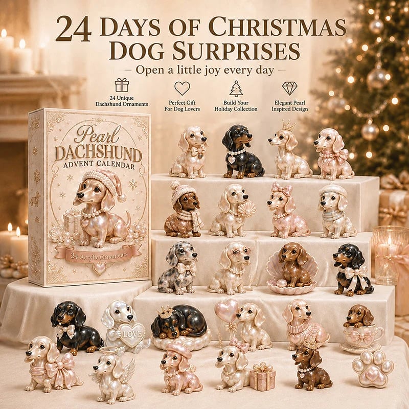 Wooden Dachshund Advent Calendar with 24 Collectible Ornaments – Ideal for Holiday Decor