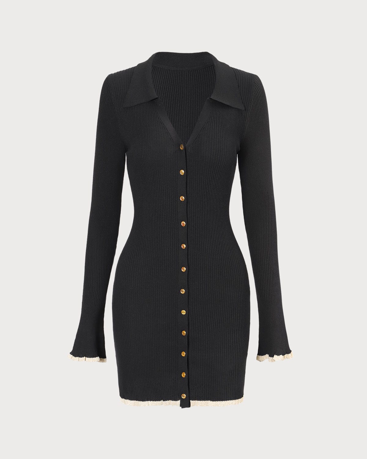 Yolanda | Fitted V Neck Contrast Trim Knit Mini Dress Concert Outfit