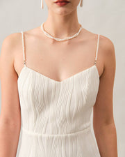 Yvette | Textured Pearl Strap Wedding Guest Midi Dress