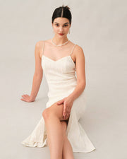Yvette | Textured Pearl Strap Wedding Guest Midi Dress